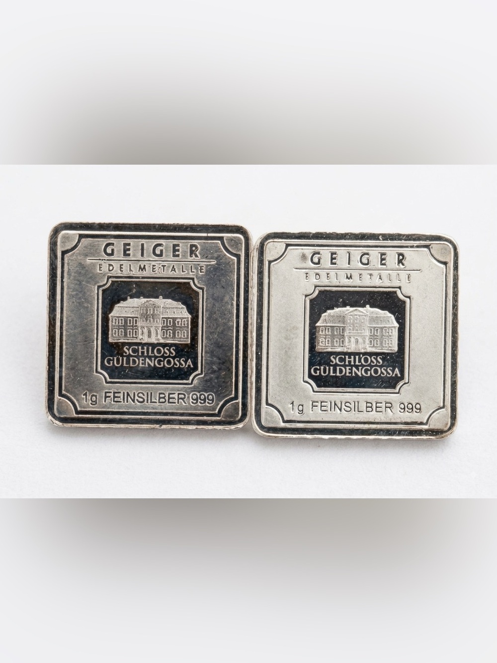 Set of 2 Geiger Edelmetalle 1 Gram Pure Silver (.999 Fine), Loose Square Bars